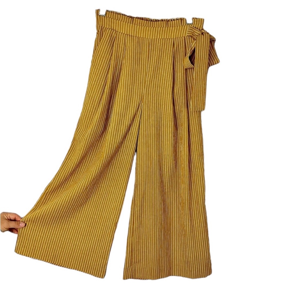 J.O.A. Sz S Just One Answer Wide Leg Cropped Pants Mustard Cream Flowy F… - Picture 2 of 16